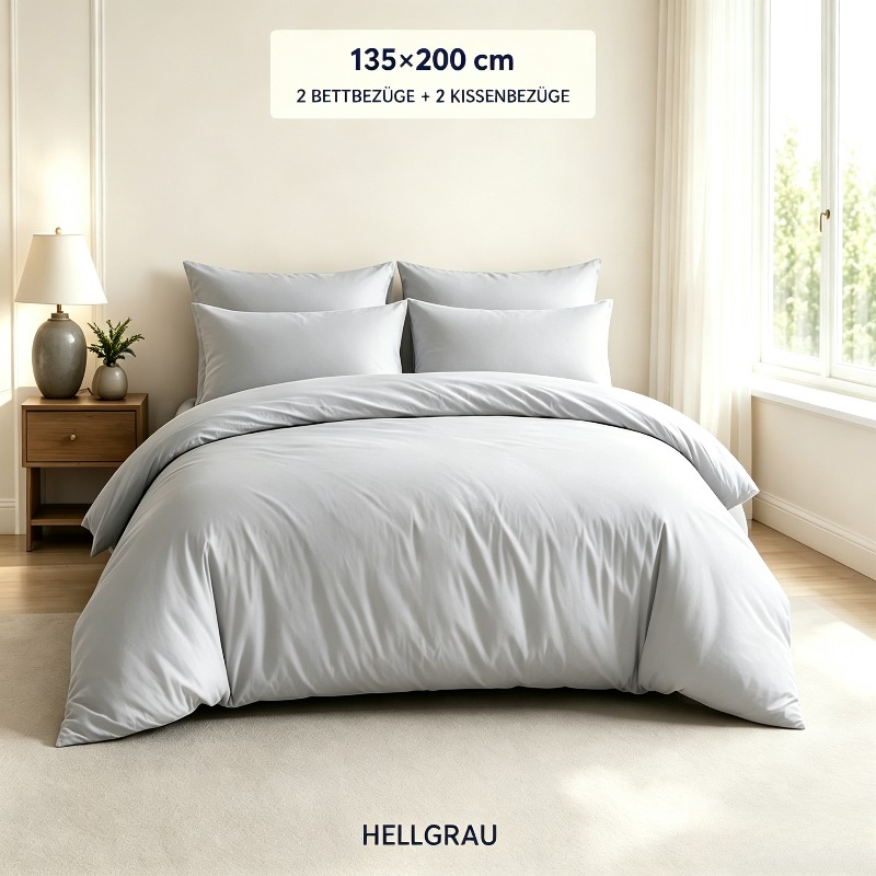 Image of 4-teiliges Ganzjahres Bettwaesche Set Aus Baumwolle 2 Bettbezuege 135 X 200cm 2 Kissenbezuege 80 X 80cm Weich Atmungsaktiv Reissverschluss
