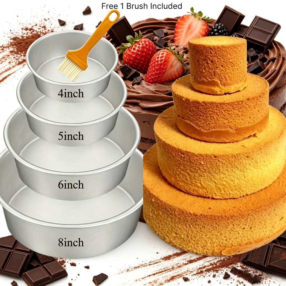 TEMU 4 Pack Round Aluminum Fixed Base Cake Baking Molds, Sizes 4/5/6/8 Inch, Baking Trays For Cream Cakes, Wedding Cakes, Chocolate & Pastries,