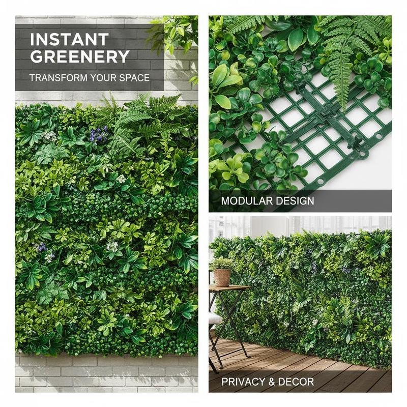 Faux Boxwood Hedge 20X20In for Garden Privacy Ivy Fence Interior Wall Decor, 8pcs 3D Greenery Foliage Screen Backdrop Interlocking Grid Panels