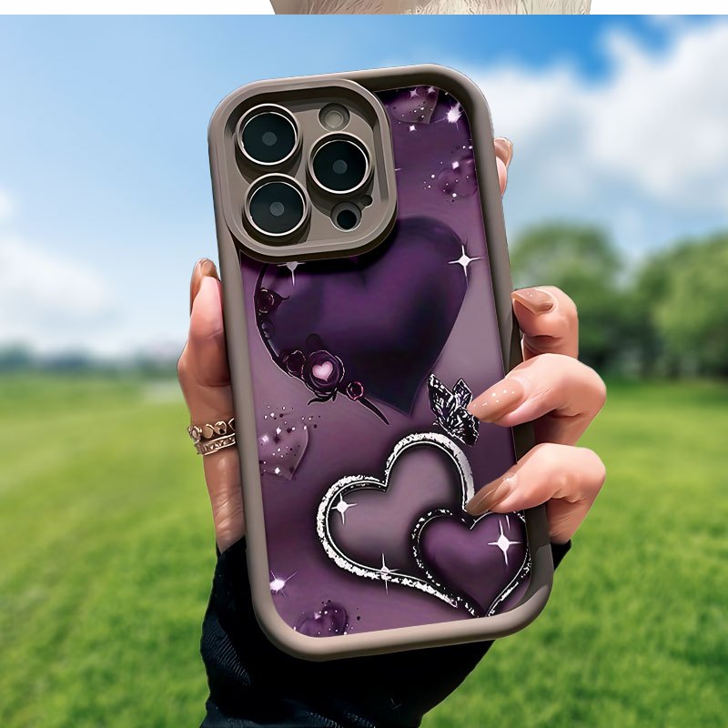 Heart pattern mobile phone case, embellished with sparkling stars and floral designs, suitable for iPhone 16, 15, 14, 13, 12, 11 Pro models, TPU material, shockproof protection. It is a great gift for family, friends, children, birthdays, Spring Festival, holidays, boyfriends, girlfriends and Valentine's Day.