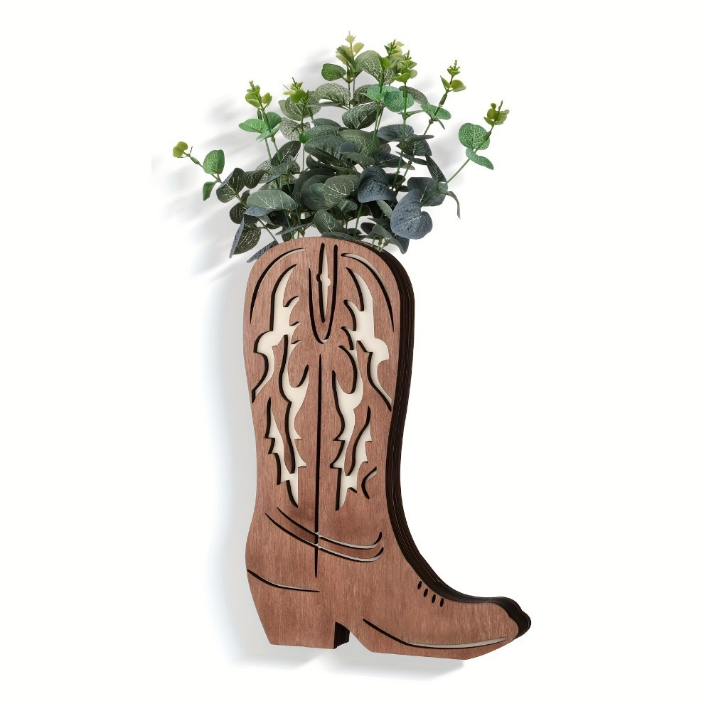 

Style Wooden Cowboy Boots Wall Planter - Rustic Green Hanging Vase For Indoor/outdoor, Bathroom And Bedroom Decor, Non-waterproof, Brown, Home Decorative Art Show, Garden Houses