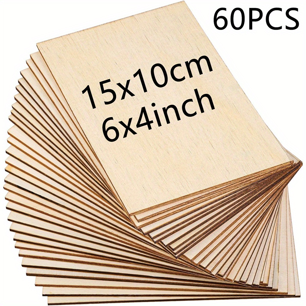 Image of 60pcs, 15x10cm/ 6x4 Inch Square Wooden Pieces, Diy Wood Boards, Handicrafts And Decorations, Door Sign Labels, Home Decor, Gifts For , Laser Cut, Wood Burning, Architectural Models, Staining