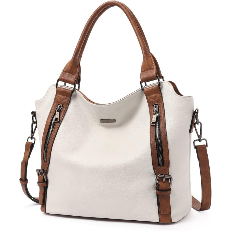 Image of Genuine Leather Large Tote & Crossbody Bag - Large-capacity Detachable Strap Handbag With Zipper Closure, Suitable For Travel,,, Shopping, Adjustable Wrist Strap & Shoulder Strap, Carryall
