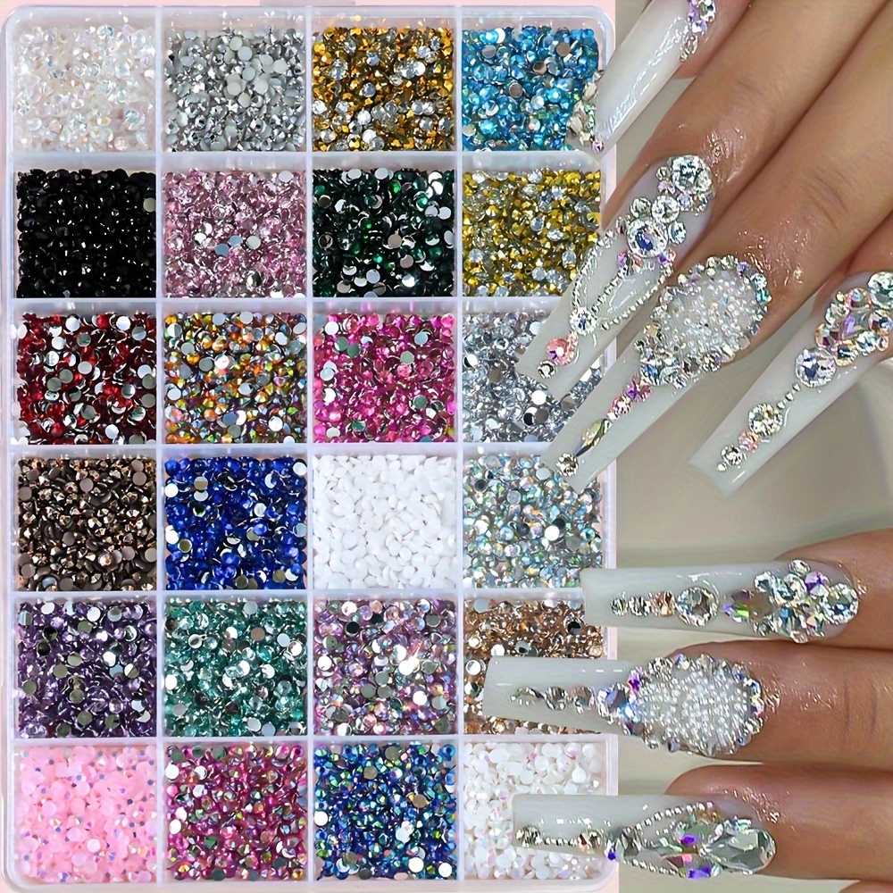 24grid/box Round Resin Flatback Glitter Rhinestones Colorful 3d Charms Nail Decorations Crafts Bling Manicure Tool Additions