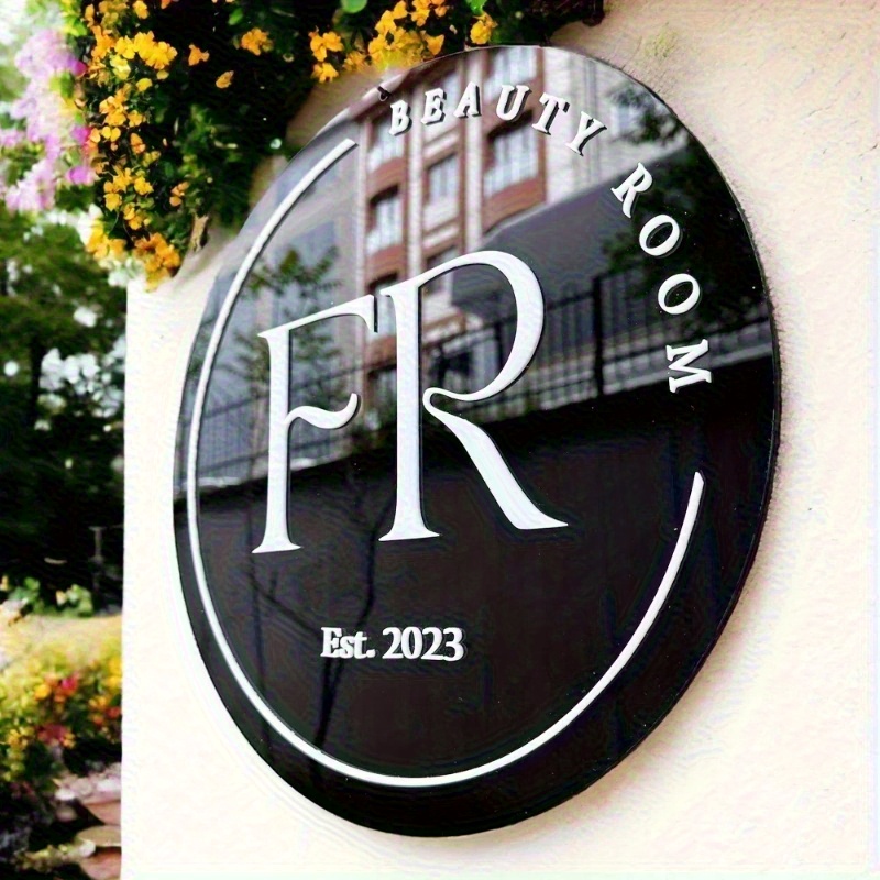 TEMU 2d Flat, Customizable Laser-cut Acrylic Business Sign Suitable For Home & Store Wall Decor - Round Wall-mounted Name Plate With Salon/shop