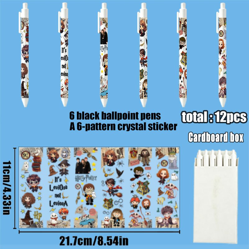 TEMU Set da 12 pezzi: 6 penne + 1 foglio di adesivi con 6 motivi WB - Warner Bros., Penne a gel a a tema IP , 0,5 mm, -sbavature, motivi autoadesivi