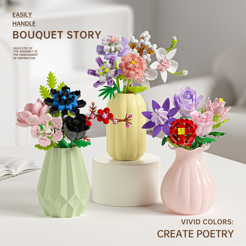 DIY Assembly Building Blocks Flower Bouquet Toy