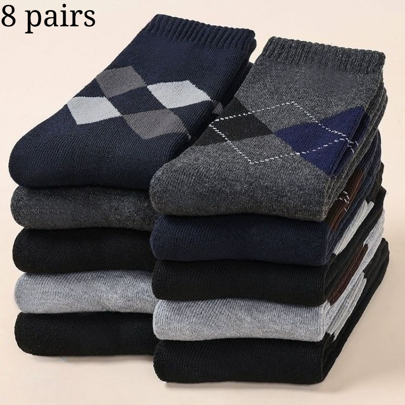 TEMU 8-pair Men's Socks, Socks, Men's Spring/summer Rhombus Socks, Comfortable And Breathable Spring/summer Long Socks, Elderly Socks, Men's
