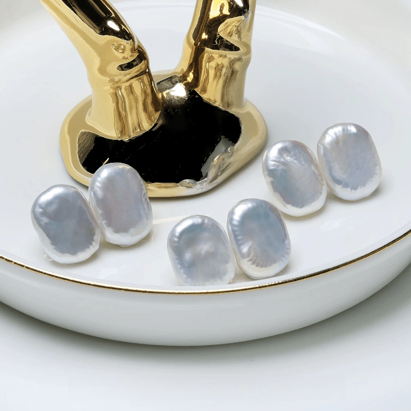 Women's 925 Silver Oval Baroque Pearl Stud Earrings