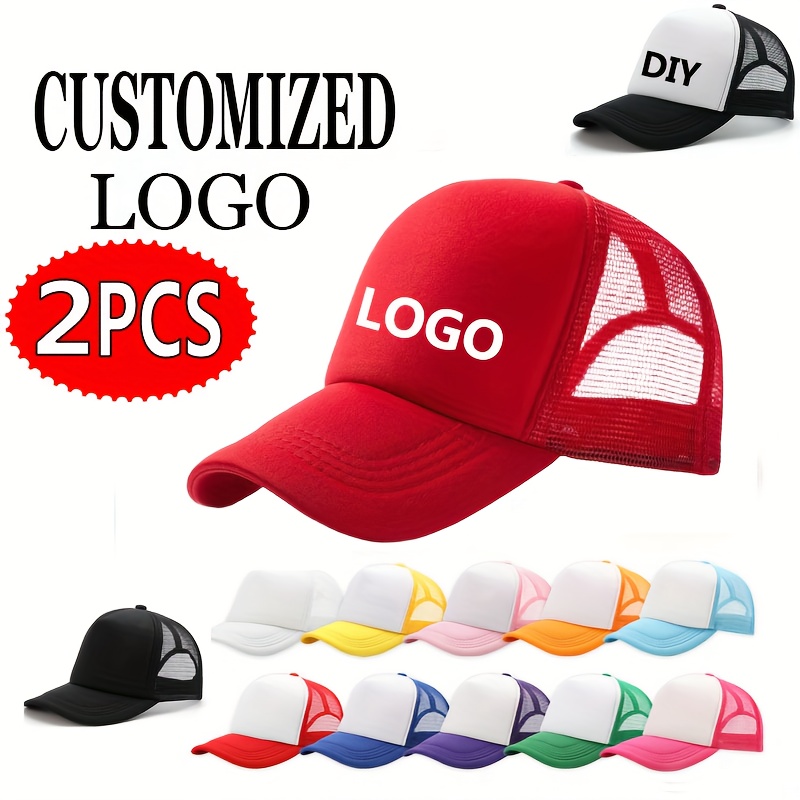 TEMU 2pcs Custom Logo Sponge Mesh Caps, Adjustable Baseball Caps For Men And Women, Multiple Colors, Customizable With Logo/photo/text, Customizable