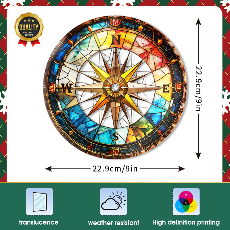 Image of 1pc, Compass Rose Static Cling Window Decal, Sun , Pet Film No-glue Window Decoration For Home & Garden, Ideal For Rv, Universal Fit For Windows & , Exterior & Interior Decor