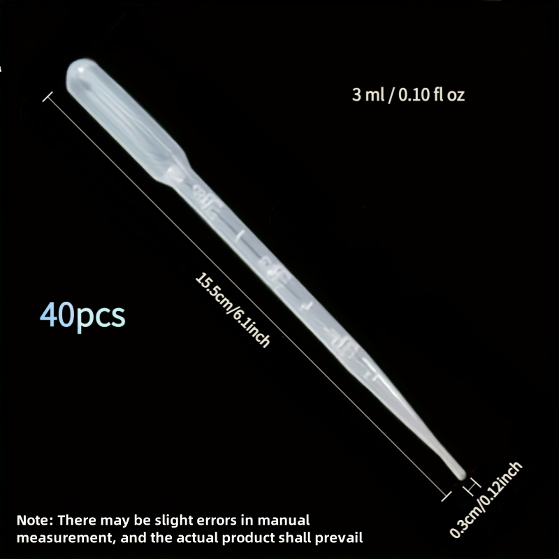 TEMU 40pcs Transparent Plastic Graduated Pipettes, 3 Ml / 0.10 Fl Oz Laboratory Pipettes, Precision Liquid Measuring And Transferring Tools, Suitable