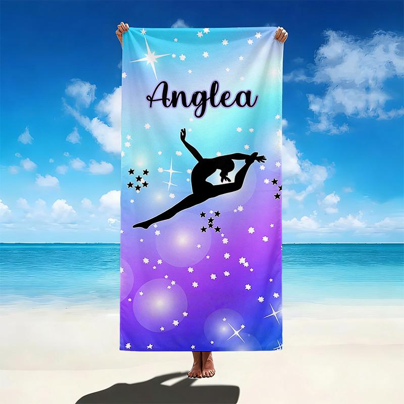 TEMU 1pc Personalized Custom Name/text Gymnastics Pattern Printed Beach Towel, Soft Microfiber, Super Absorbent, Lightweight And Portable, Suitable