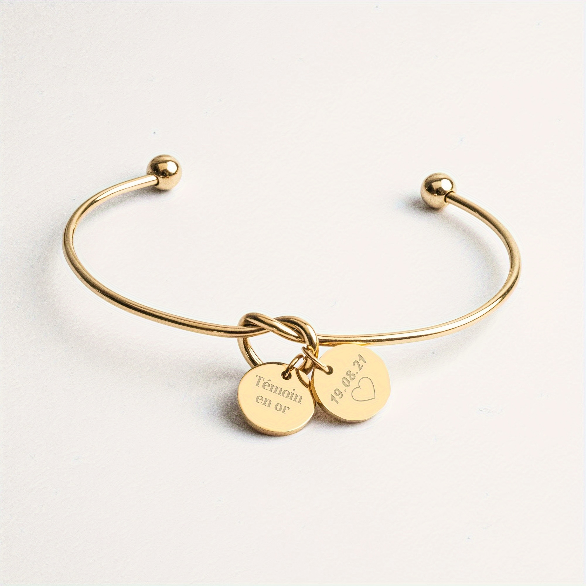 TEMU Pulsera personalizada de acero inoxidable con nudo grabado - y año personalizados, diseño minimalista y elegante, regalo a para mejor , dama de