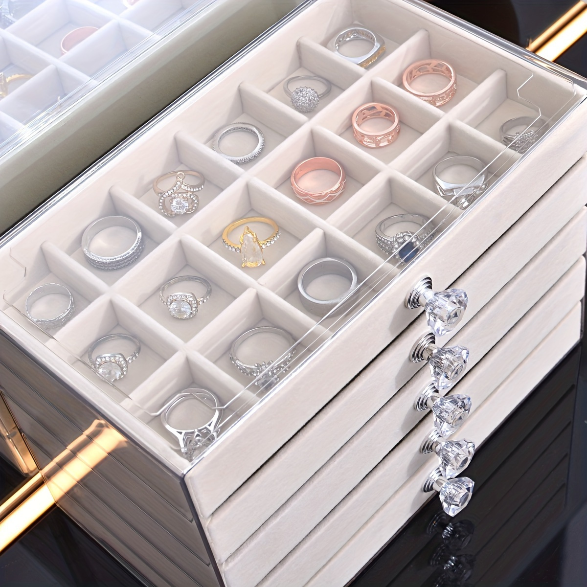 1 multi function transparent desktop large capacity drawer jewelry box bracelet bracelet earring ring storage box multi layer partition watch storage box ring box earring storage box necklace storage rack earring storage box jewelry storage bo Product details 10