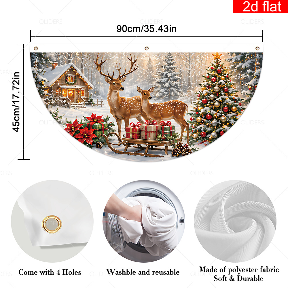 TEMU Bannière 2D Plate, 2D Plate - 2D Plate, 2D Plate - 2D Plate, 1pc, Bannière de Noël d'Éventail, Polyester, Boîtes Cadeaux de Noël de Luge en Bois