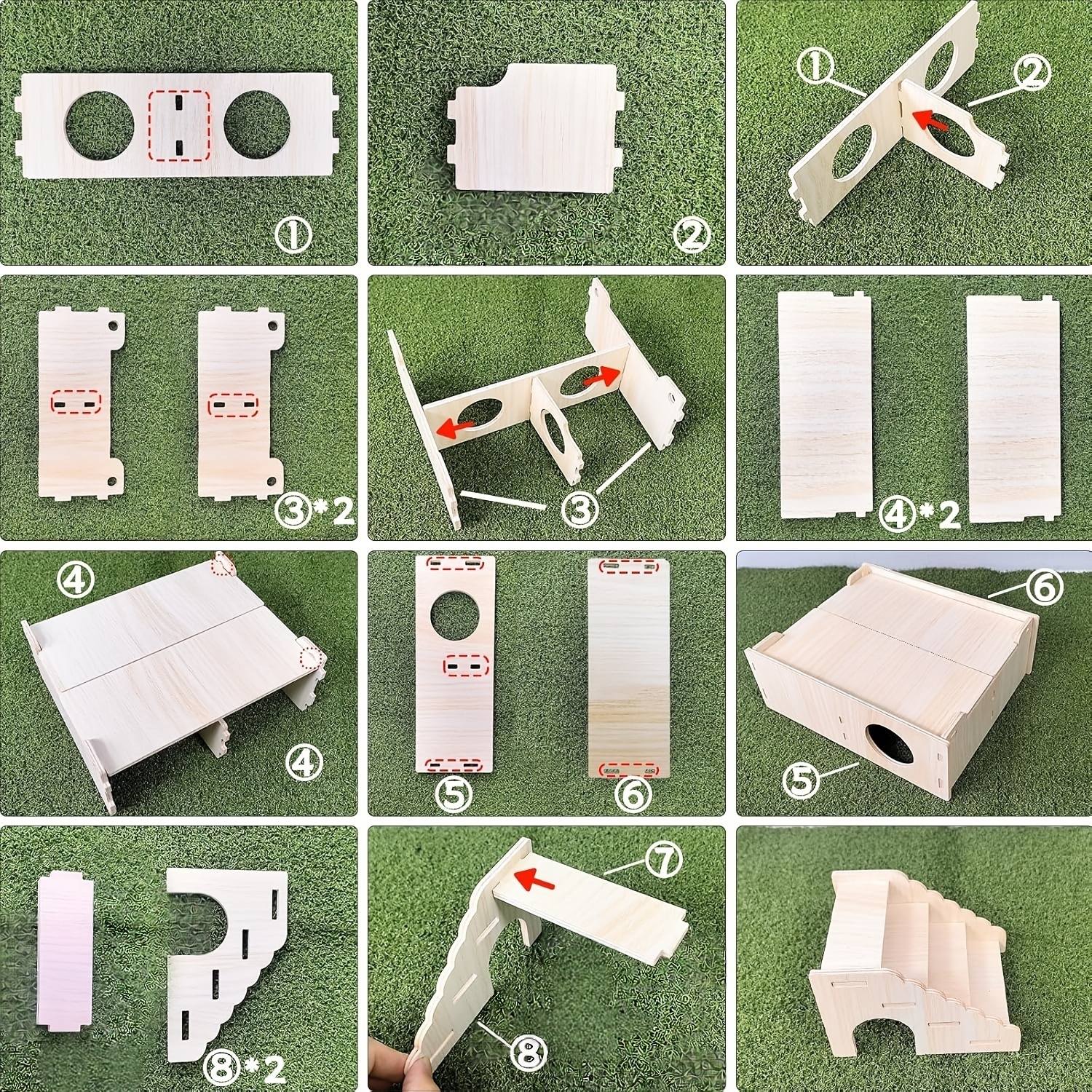 Multi-Compartment Wooden Hamster Hideout with Climbing Ladder