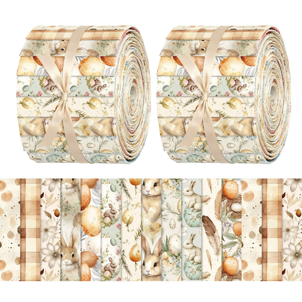 TEMU 40pcs (6.5 * 50cm/2.55 * 19.7inch) Easter Themed Woven Fabric Print, Pre Made Easter Bunny Fabric, Fabric For Handmade Projects - Used For ,