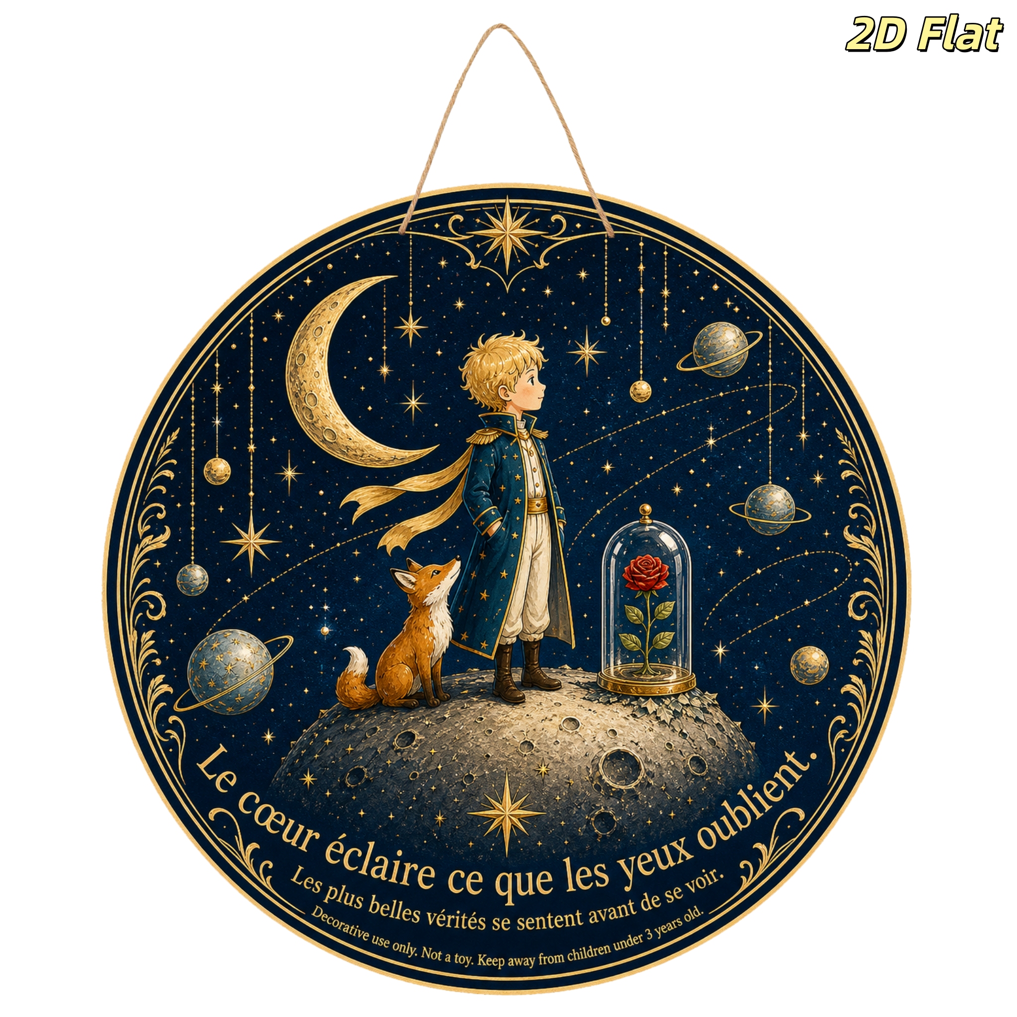 TEMU Décoration murale 2D à plat, LE française - Panneau vintage ciel étoilé avec rose et renard, convient , , cadeaux pour les amateurs de livres,