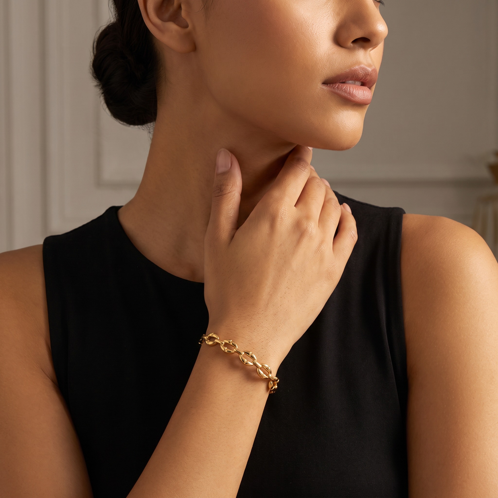 18K Golden Plated Coffee Bean Link Bangle Bracelet, Women's