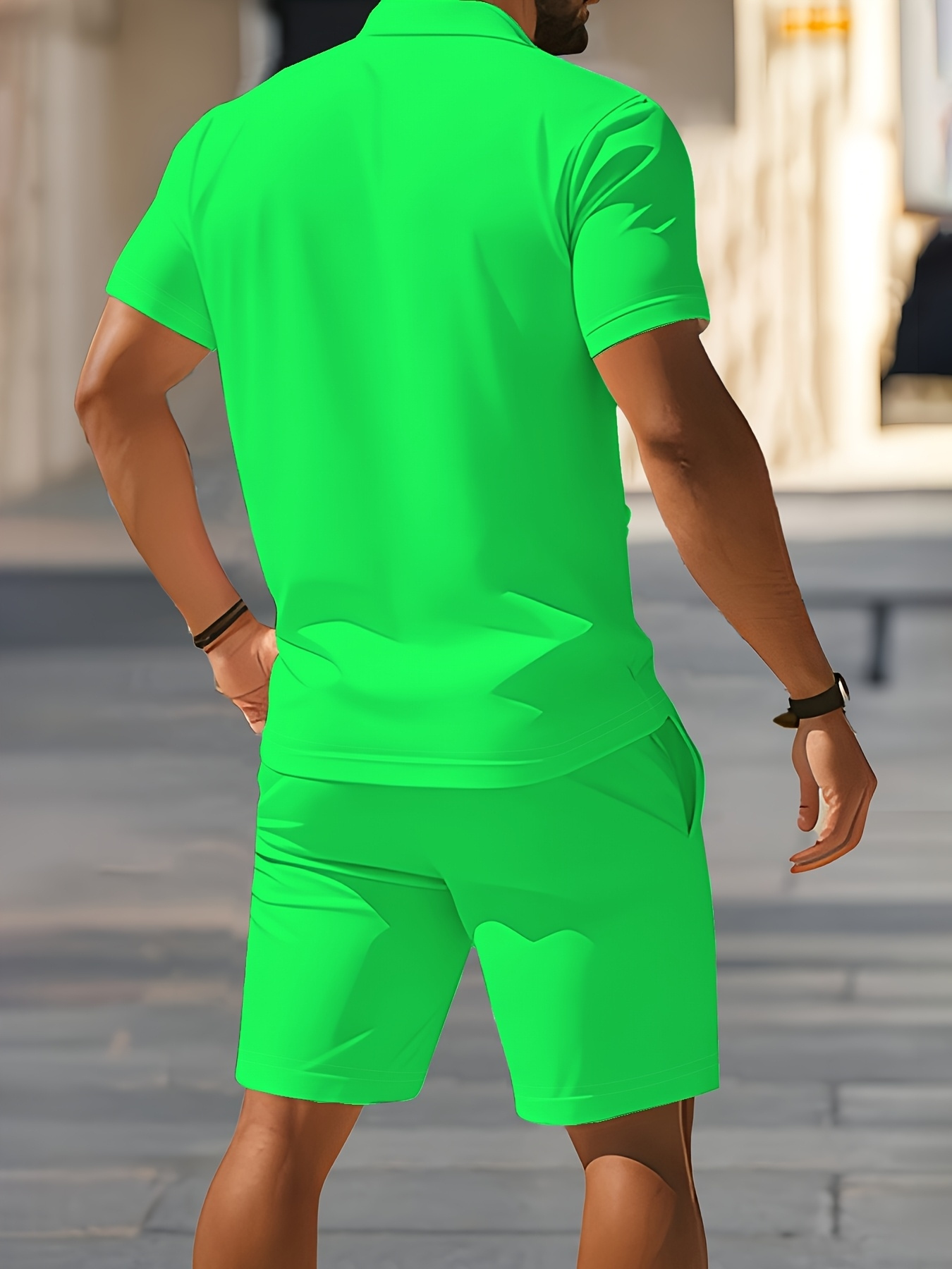 ensemble décontracté   pour homme - chemise et shorts 2 pièces pour tenue   en extérieur 1