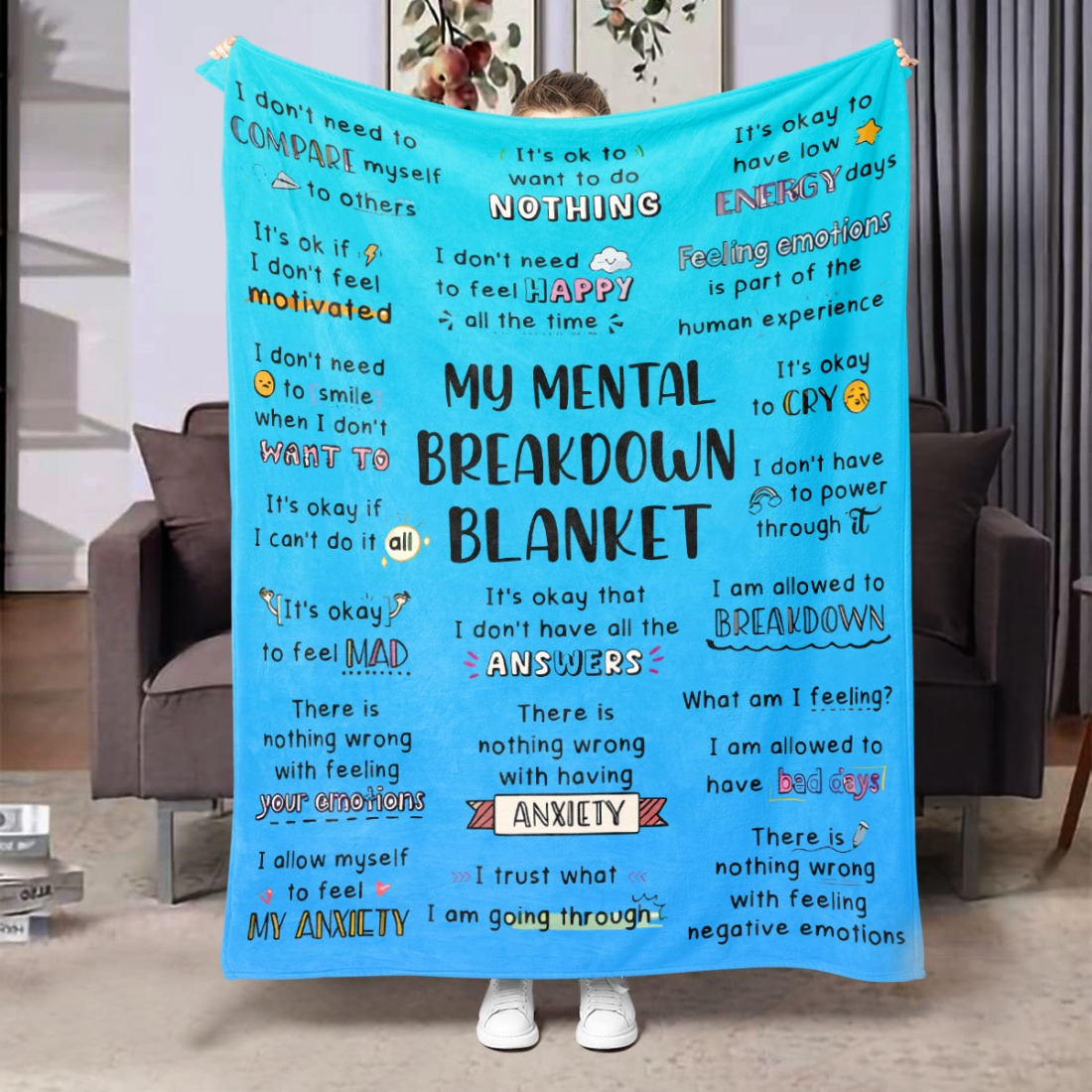 TEMU 1pc Handcrafted Style Plush Blanket - My Mental Breakdown Design, Tear-resistant, , , Machine Washable, , For Home Decor, Bed, Sofa, Travel -