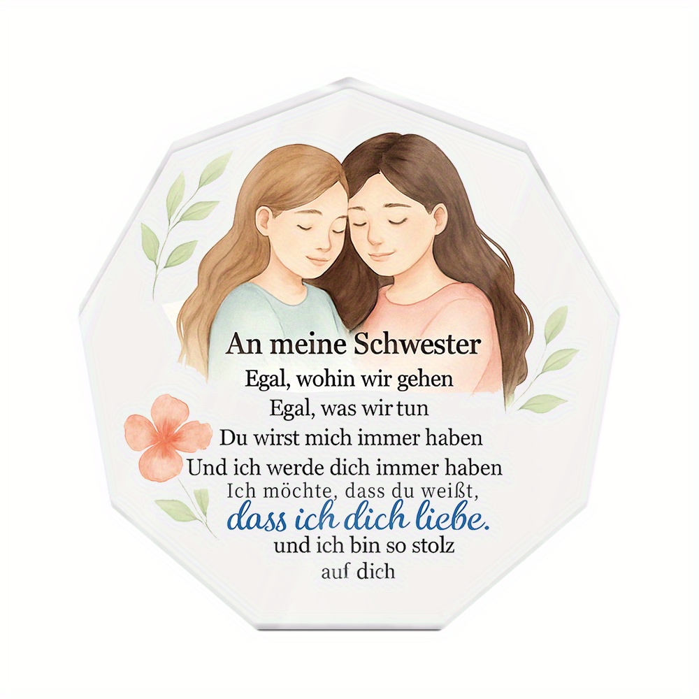 TEMU 2d Flat, 2d Flat Putuo Decor 1pc German Shaped Acrylic Sign Table Decor, An Meine Schwester, Desktop Decoration For Sister, Gift For Birthdays,