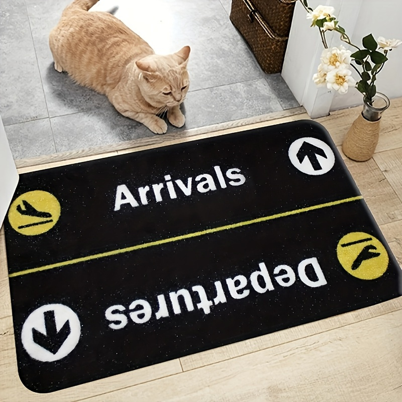TEMU 1 tapis de sol à thème d' et départ avion - Lavable en machine, noir avec design horaire des jaune/blanc pour toutes . Convient comme paillasson