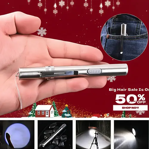 rechargeable silvery portable flashlight multi functional outdoor pocket lighting fashionable safe suitable for ou