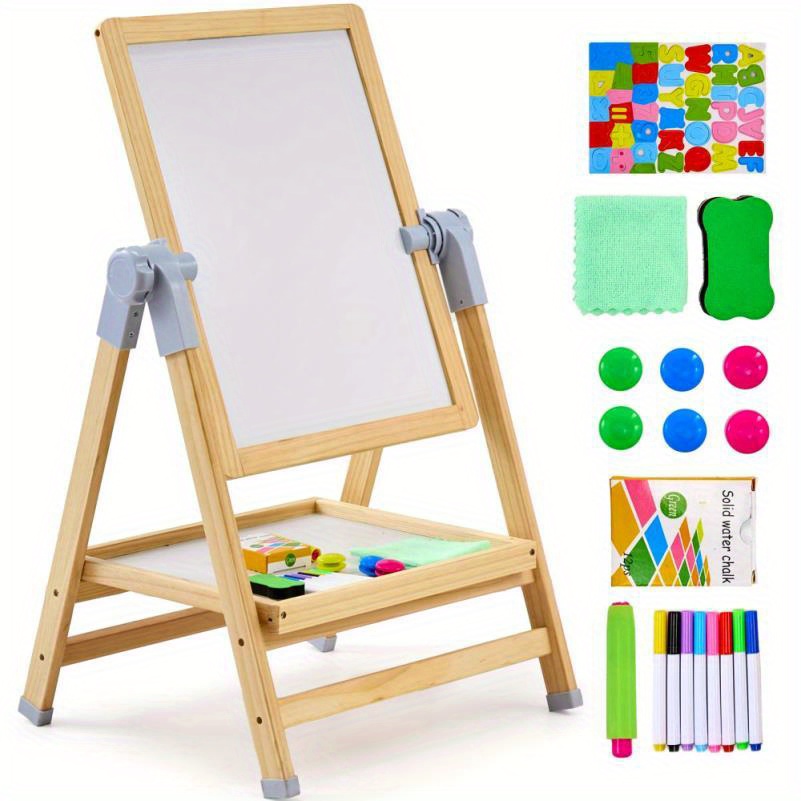 Deluxe Double-Sided Wooden Magnetic Whiteboard & Chalkboard Set for   - Colorful Art Easel with Paints, Ideal for Play and Learning,   Design|Colorful Art Easel|Wooden Construction, Magnetic Whiteboard