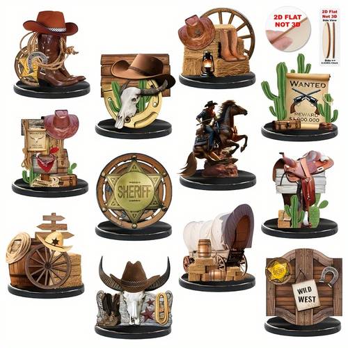 set of 12 western themed tabletop decorations cowboy themed parties wooden ornaments 12 different styles and are great for decorating tables at for home or make gifts for fans of western