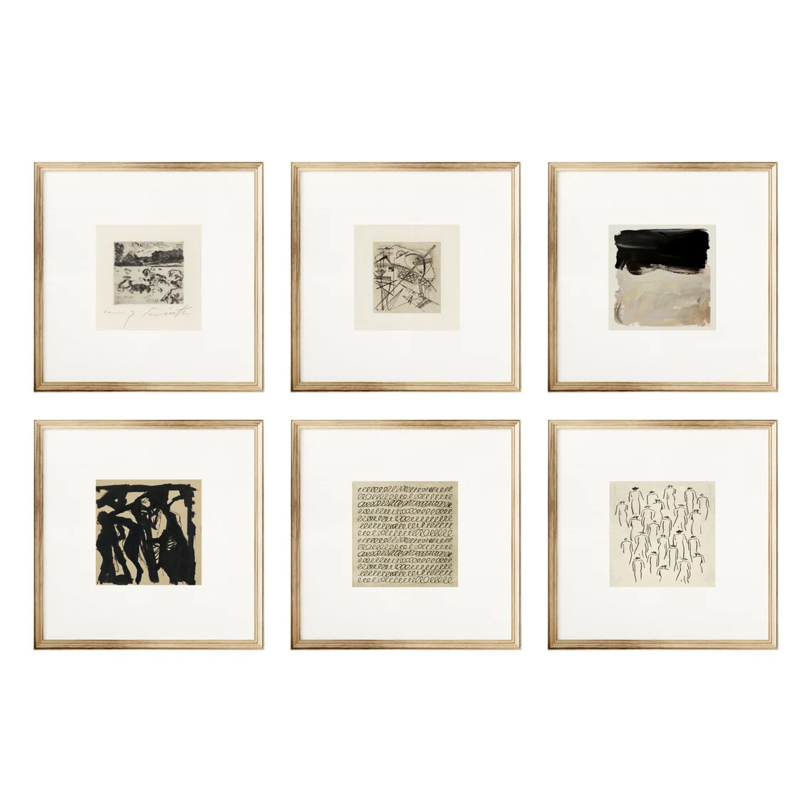 TEMU Set da 6 pezzi, Stampa su tela da parete con poster vintage, Stampe geometriche astratte beige e nere, per l'arredamento di camera da letto e