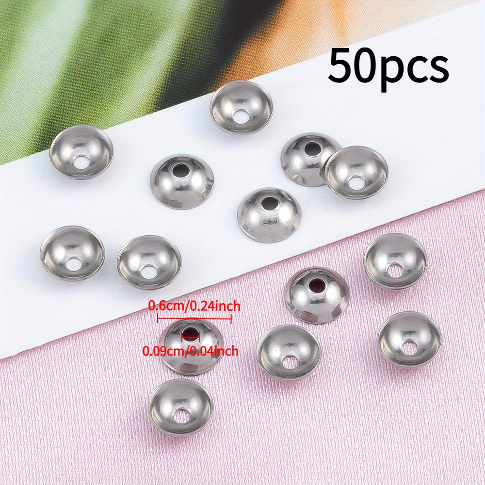 TEMU 50 pz per Perline Rotondi in Acciaio Inossidabile 304, Copriperline, Supporti a Ciotola, Supporti di Base, Supporti a per di Perline, Accessori