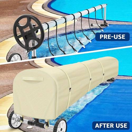 heavy duty 16ft solar pool resistant waterproof with reinforced corners for inground aboveground pools beige outdoor solar blanket roller cover