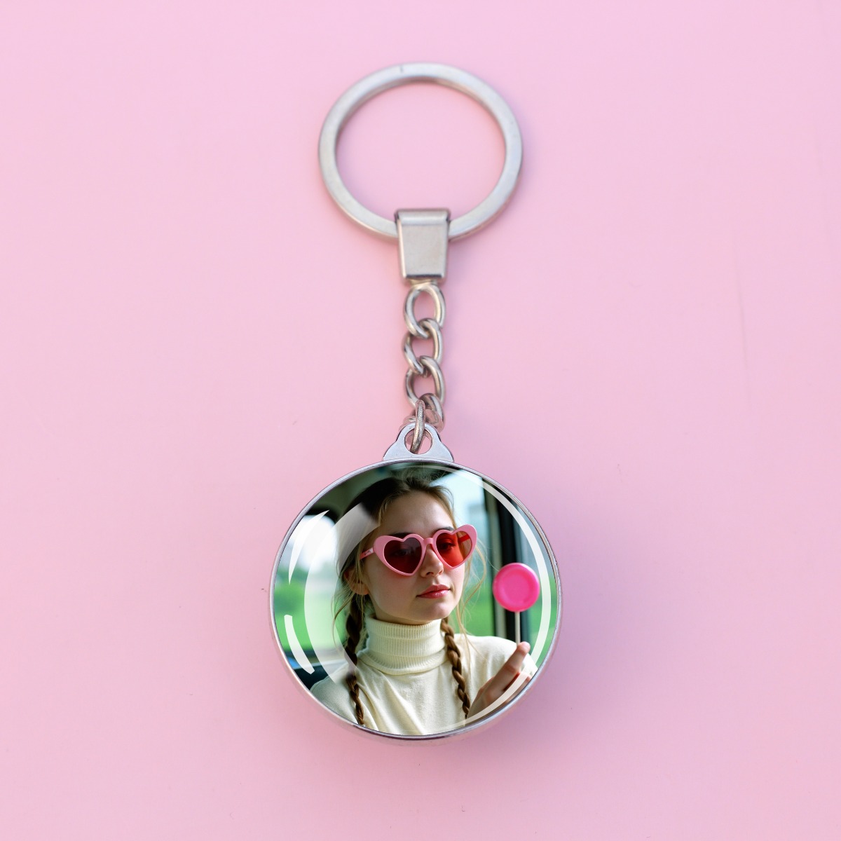 E-shop 1 Stück Leuchtender Doppelseitiger Personalisierter Bild Glasball-Anhänger -Schlüsselanhänger Zwei Bilder Personalisierter Glasball-Anhänger