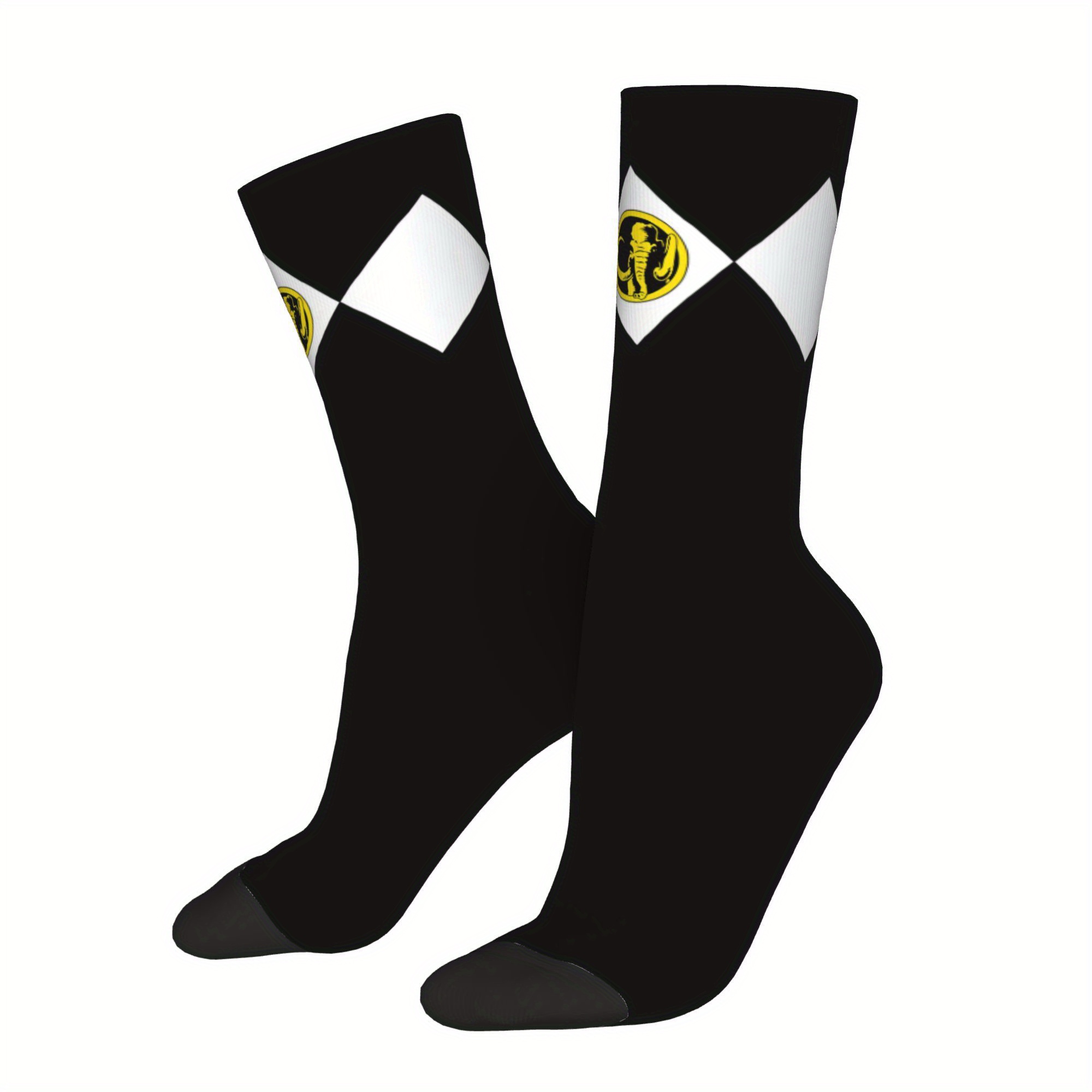 1 pair mmpr funny mens long socks black with yellow white checkered print breathable comfort for formal wear cycling novelty all over pattern design novelty socks cycling gear essentials playful sock design 0