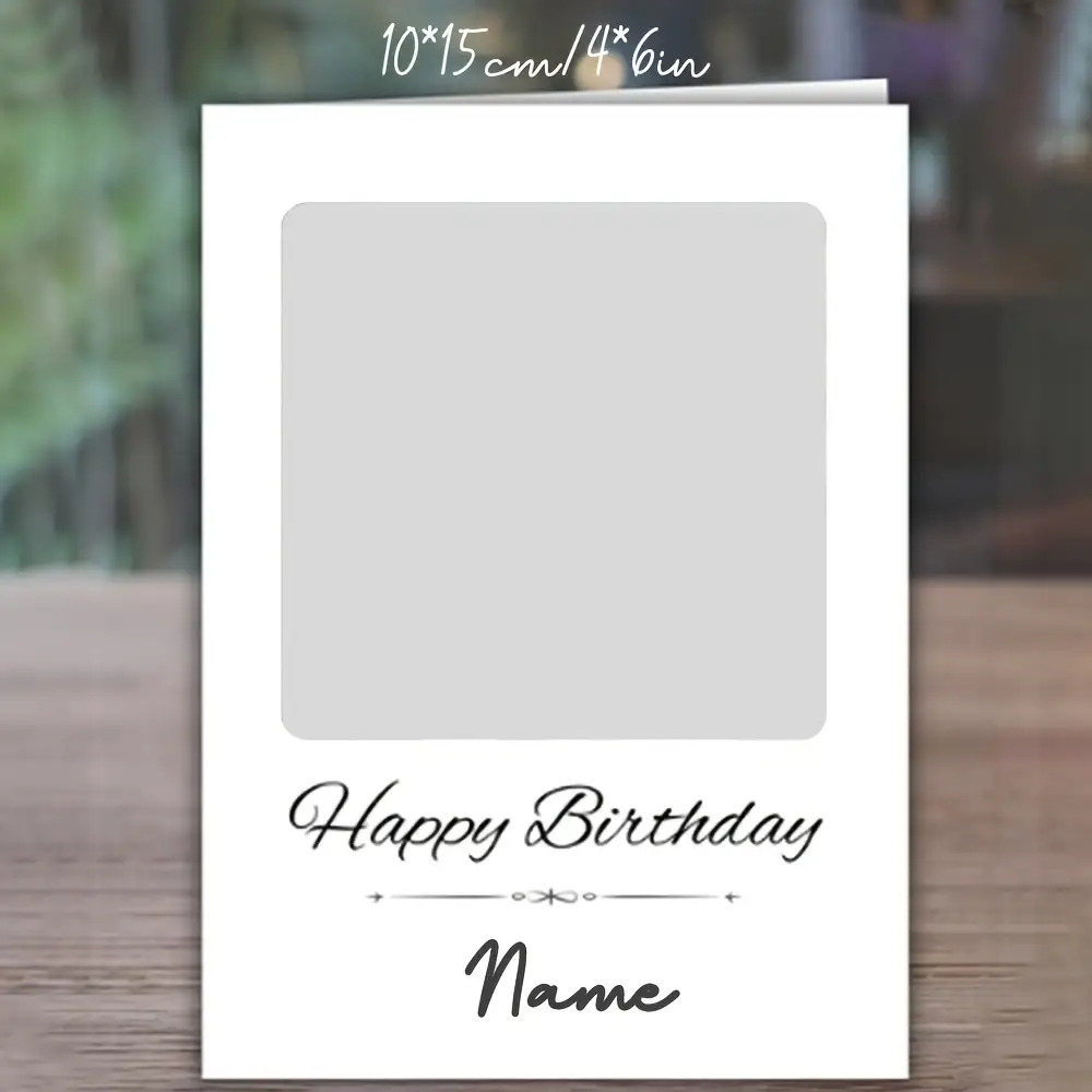 TEMU 15x10cm Custom Photo And Name Birthday Card With Envelope - Personalized Greeting, Elegant Cursive Script & Decorative Border, High-quality
