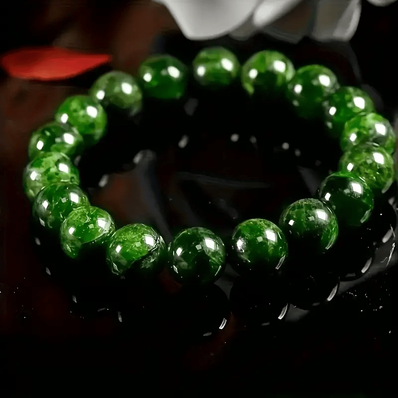 TEMU Natural Stone Green Beads Bracelet - Bohemian Vintage Good Luck Jewelry With Natural Chain, Green Beaded Chain For & Teens, Christmas Gift,