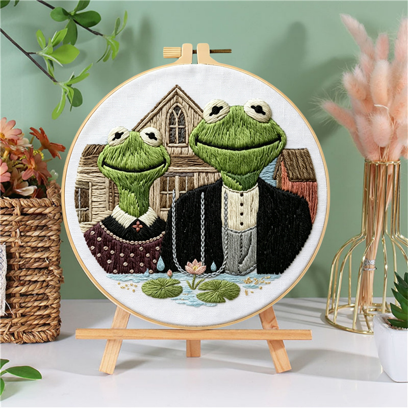 American Gothic Frog DIY Embroidery Kit for Beginners