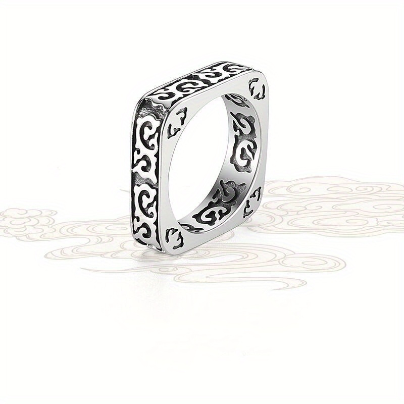 Vintage Auspicious Clouds Square Ring — Unique Design
