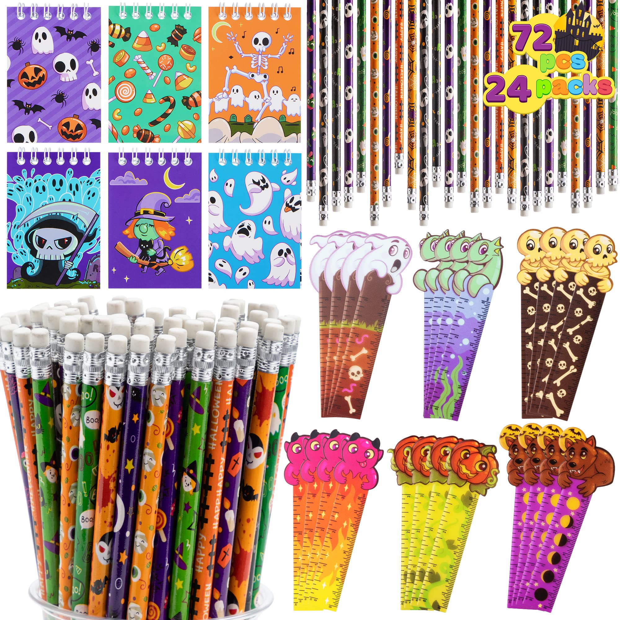 Image of 72pcs Syncfun Halloween Pencil Party Supplies - 24pcs With Rulers & Notepads Suitable For Classroom Favors, Gifts, Fillers, Multicolor Pencils For &, For Events, Treats