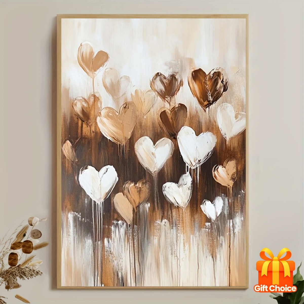 TEMU 2d Flat, Multi-style Single Piece Canvas Wall Painting, Abstract Hearts In Warm Tones, Suitable For Places Like Schools And Supermarkets,