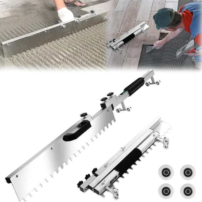 Tiles Surface Grinding Tool, Foldable 400-800mm Stainless Steel Tile Plaster Tool With 4 Movable Wheels And Fluorescence Level, Tile Flat Sanding Straightener