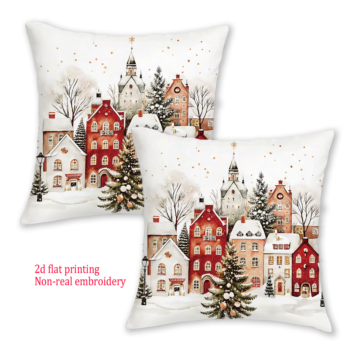 TEMU [jlt]2pcs, 2d Flat Printing Merry Christmas Cushion Covers, Non-real Embroidery Winter Home Decor Throw Pillow Covers, 18in*18in, 12in*20in,