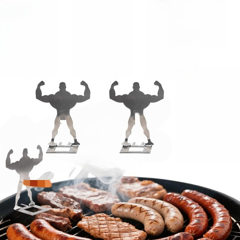 TEMU 1pc/2pcs Stainless Steel Hot Dog Grill, Funky Muscle For Man Hot Dog Grill, Portable Hot Dog Grill-camping And Party Bbq Accessories