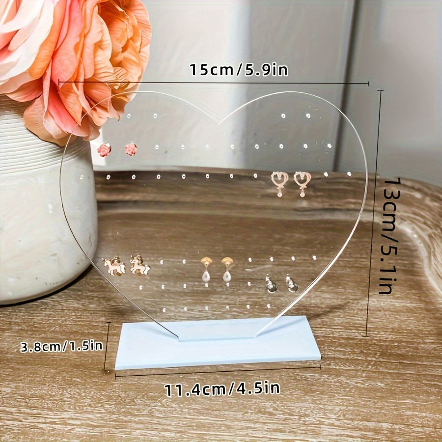TEMU Transparent Acrylic Heart-shaped Earring Stand With Stand- 1pc Transparent Plastic Jewelry Display Tower, Used Earring And Stud Storage,