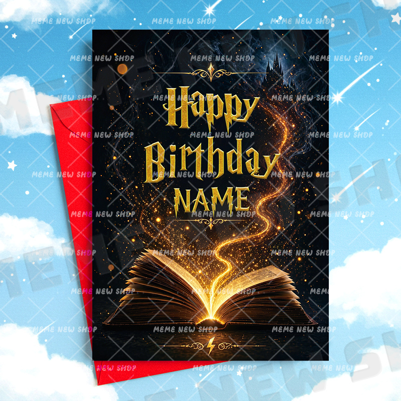 TEMU Personalized Harry Potter Birthday Card, Dz1h, Featuring Harry Potter-themed Magical Elements, Includes An Envelope. A Creative Birthday Party