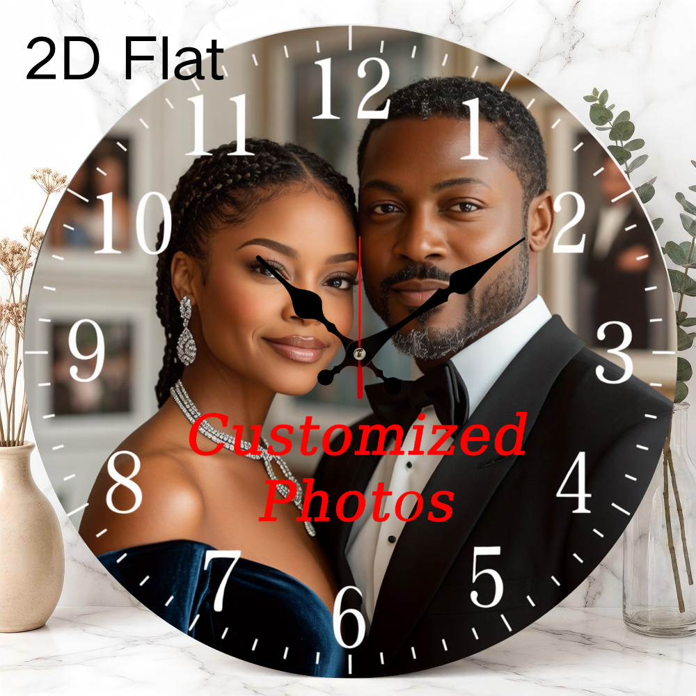 TEMU 1pc Personalized Photo Wall Clock With Custom Picture - Modern Number Display Suitable For Home Office, Self-assembly -free Operation, Photo