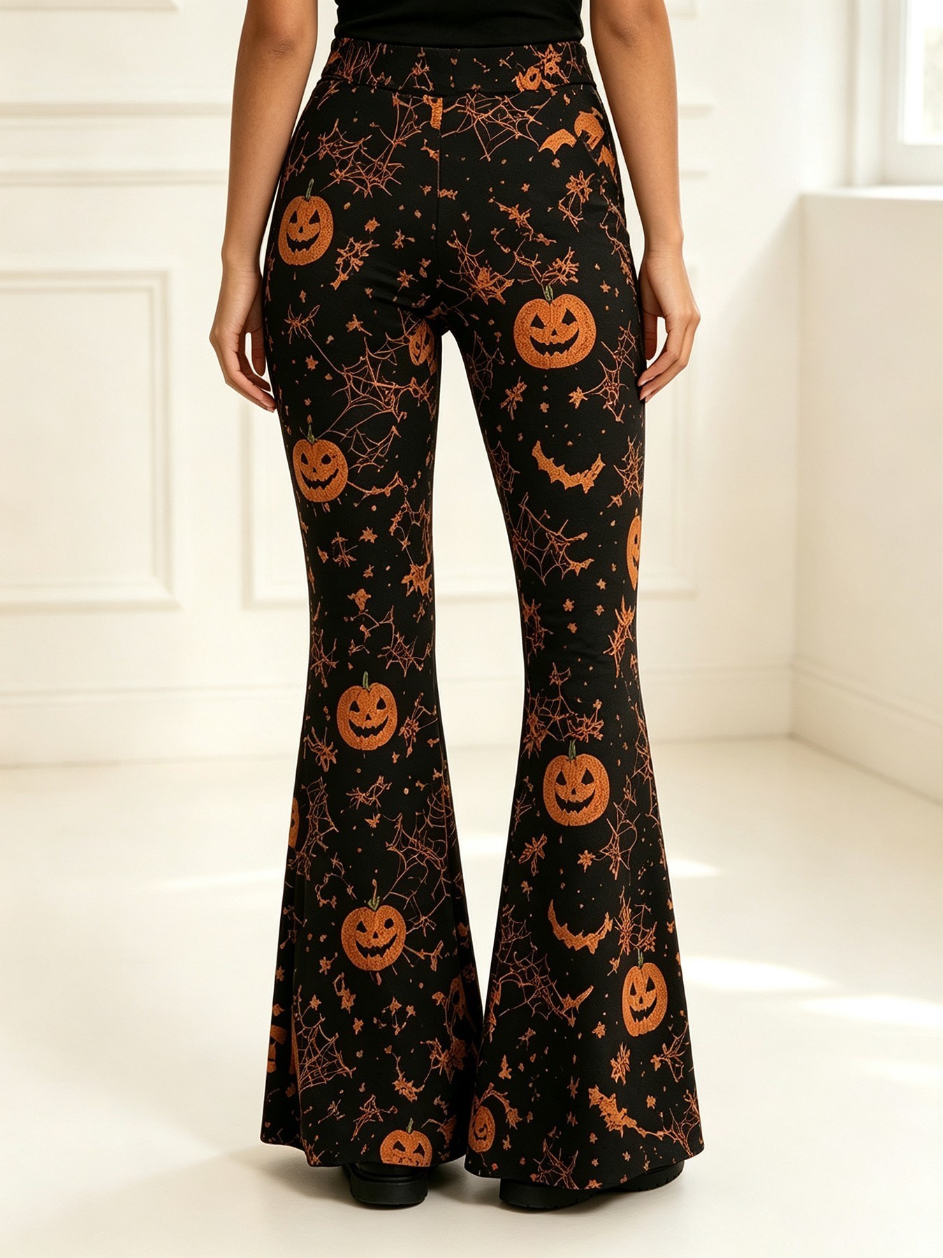 womens bell   pants for halloween pumpkin and bat   trousers suitable for halloween parties and daily  