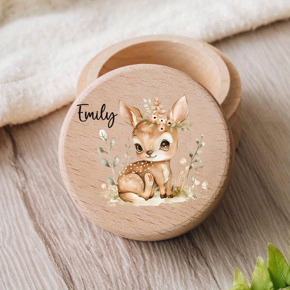 TEMU Personalisierte Holz-Milchzahnbox Elefant Hase Fuchs mit Namen – Zahnkasten als Segens- und Schutzgeschenk für Frühlingshaar, Jubiläumsgeschenk